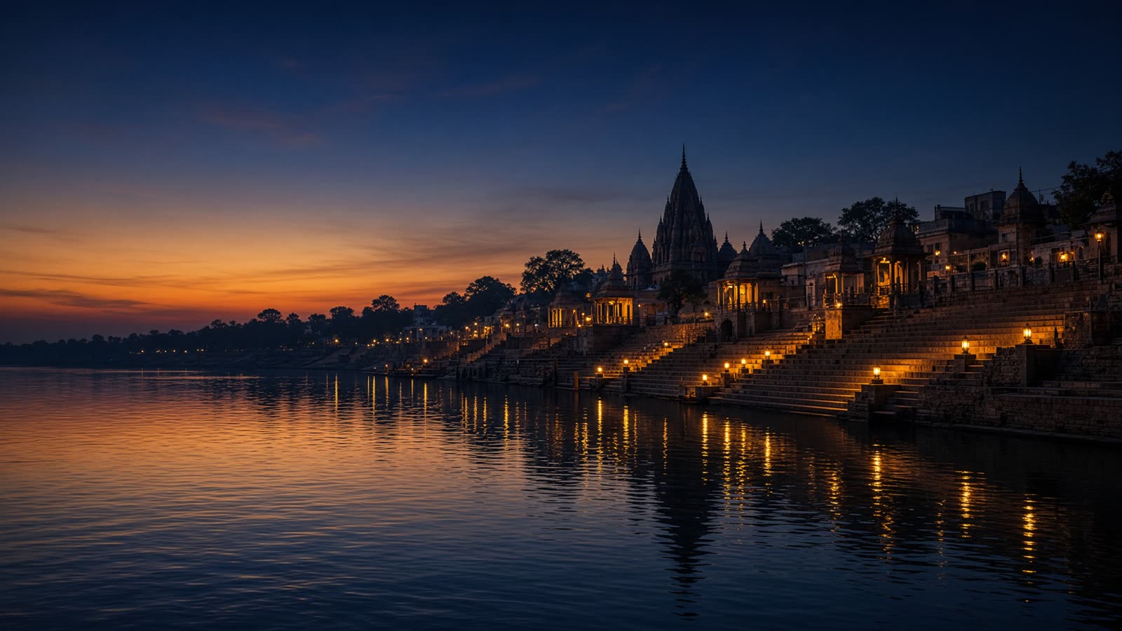 Quiet riverfront at dusk