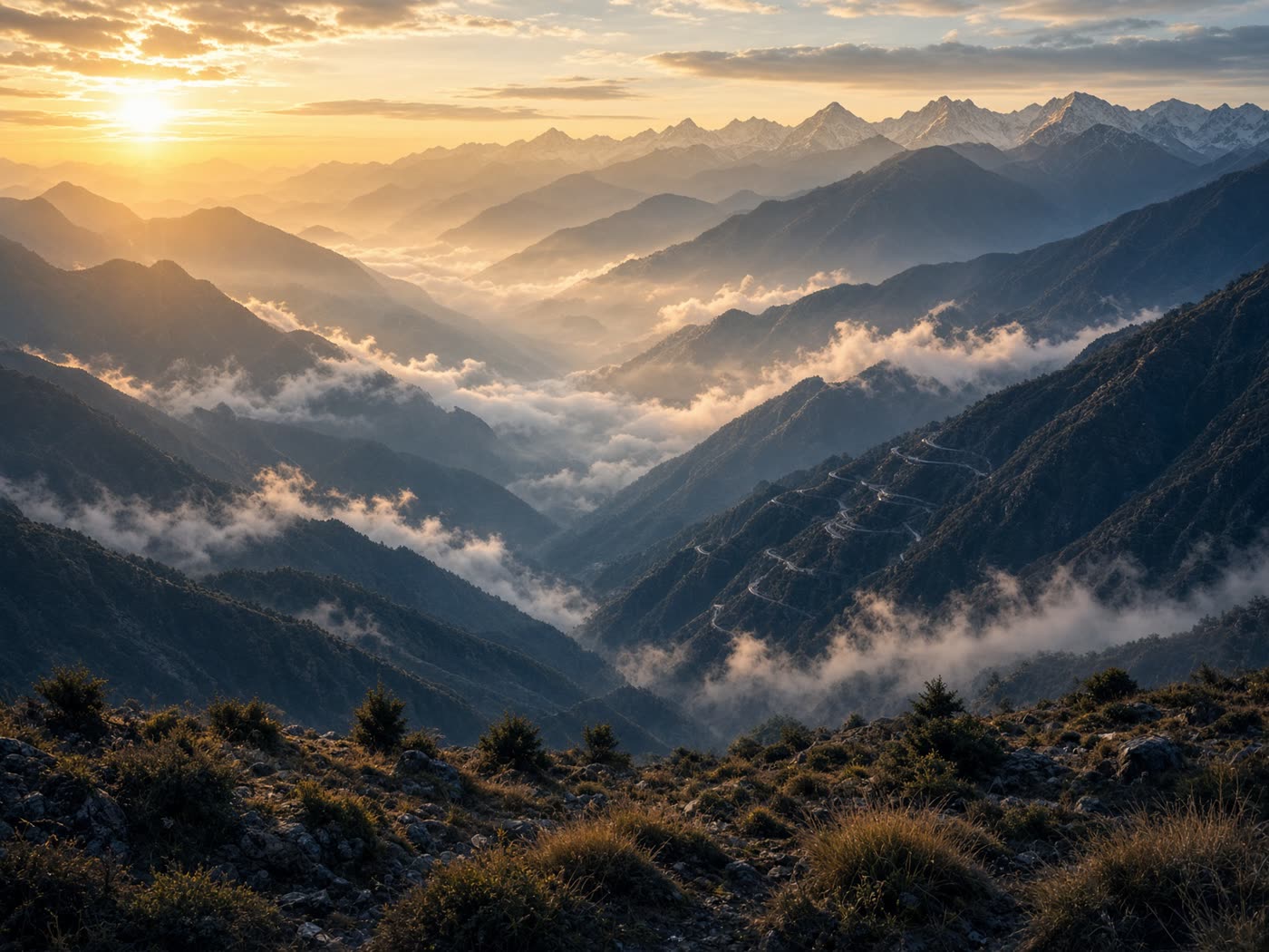 Himalayan valleys at golden hour