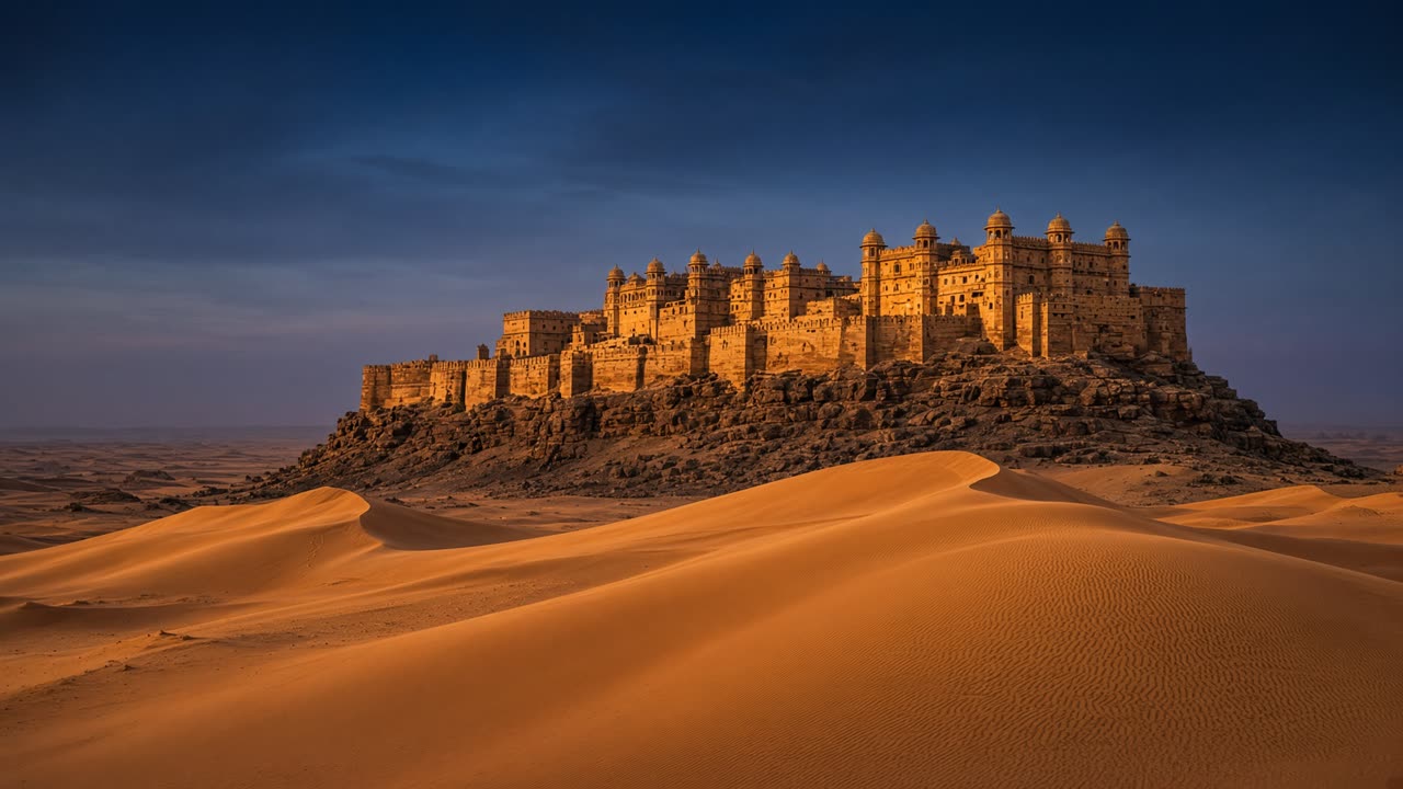 Sandstone fort above Rajasthan dunes