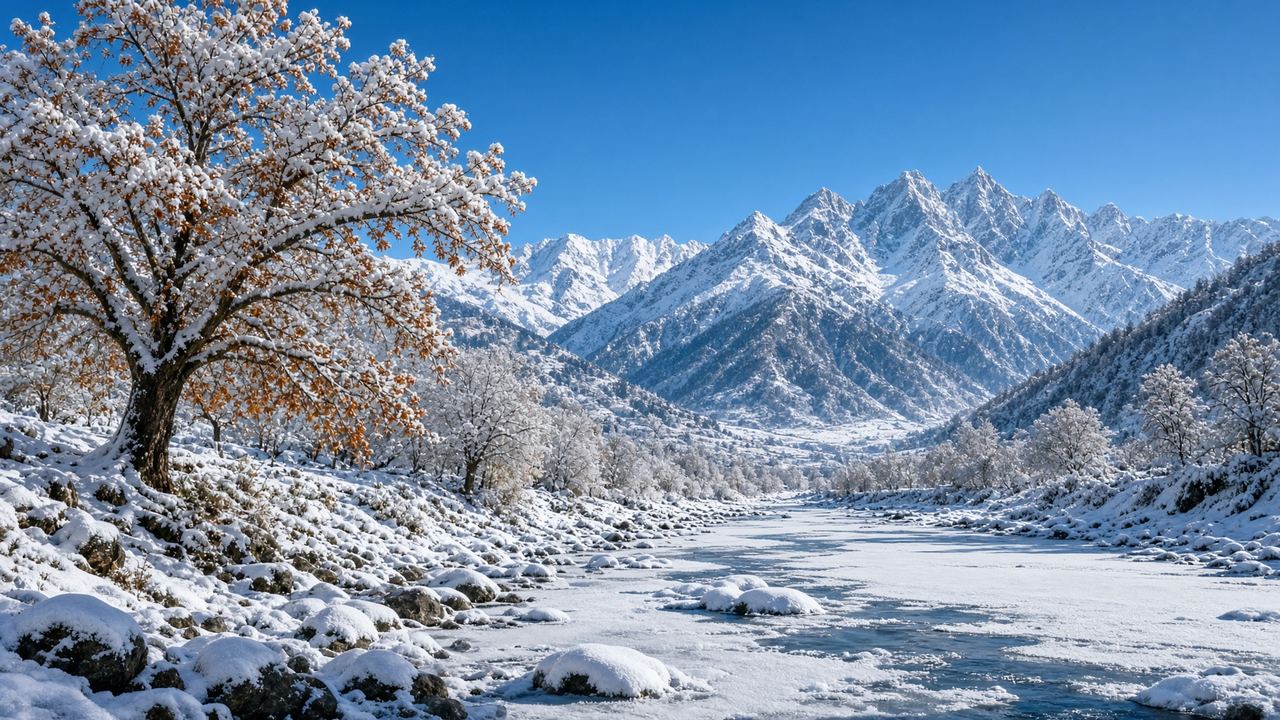 Snow-covered Kashmir valley